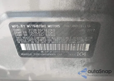 2017 Mitsubishi Mirage G4 Es из США, поврежденный, VIN ML32F3FJ0HHF18735